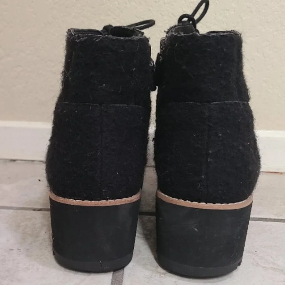 EILEEN FISHER FELTED WOOL BOOTIES ZIPPER LACE-UP WEDGE HEEL sz 7.5